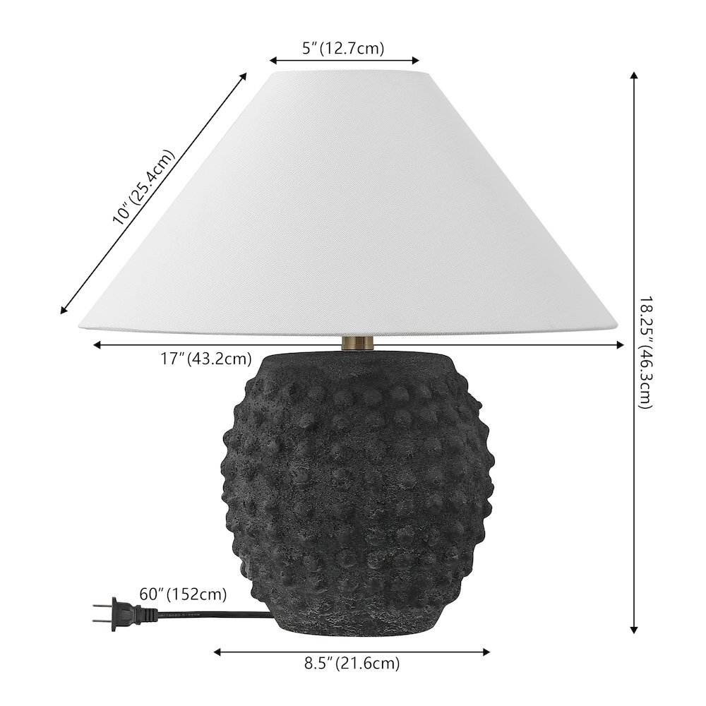 18.25" Scandinavian Ceramic/Iron Hobnail LED Table Lamp, Matte Black (Set of 2). Picture 6