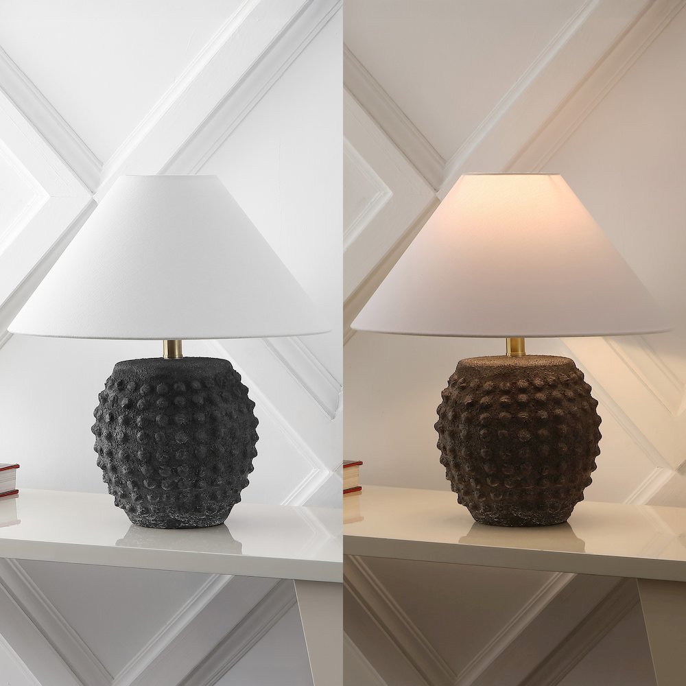 18.25" Scandinavian Ceramic/Iron Hobnail LED Table Lamp, Matte Black (Set of 2). Picture 5