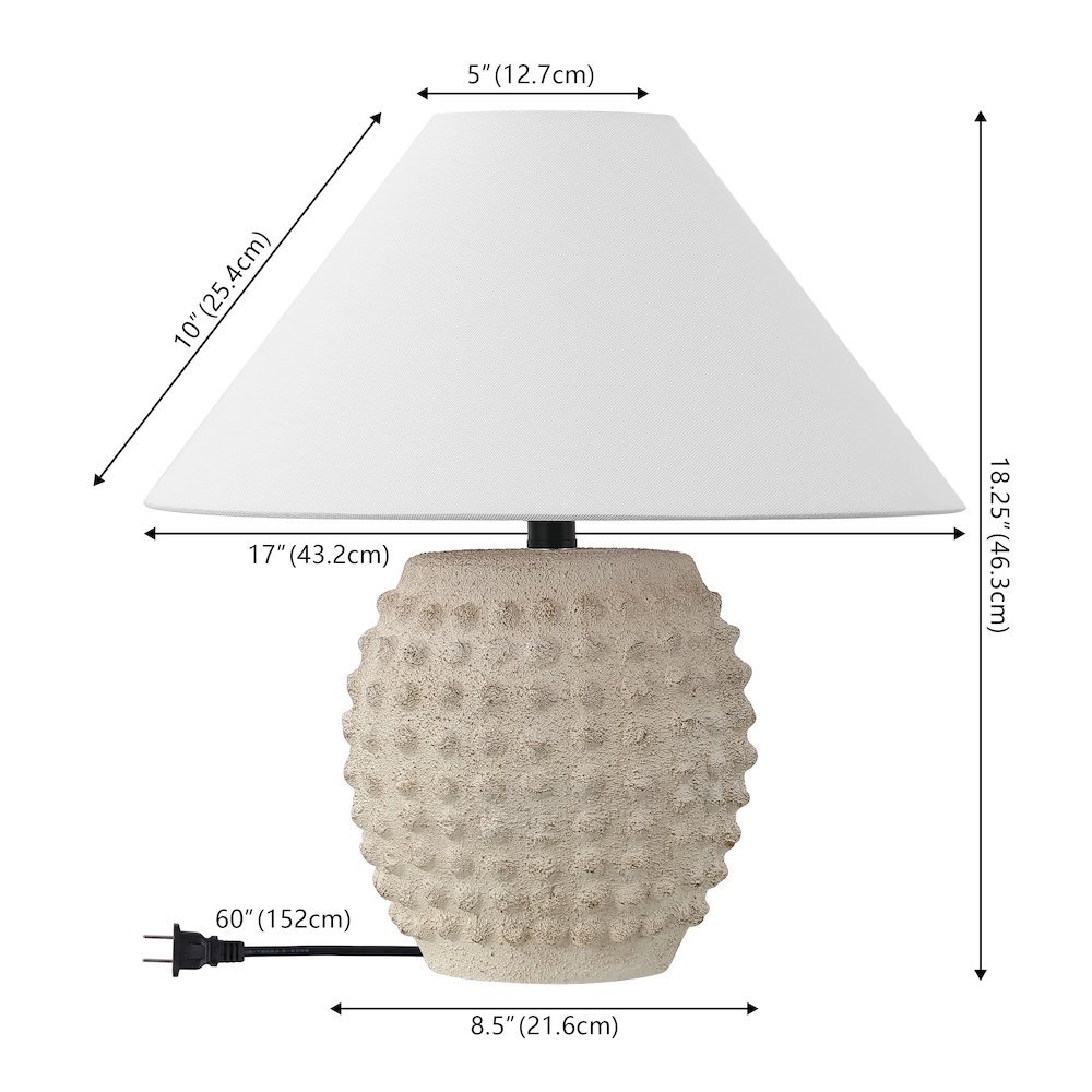 Ceramic/Iron Hobnail LED Table Lamp, Matte Cream (Set of 2). Picture 3
