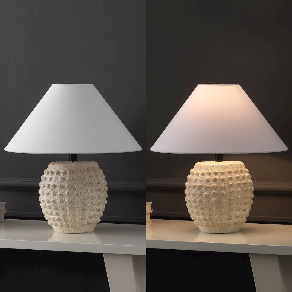 Ceramic/Iron Hobnail LED Table Lamp, Matte Cream (Set of 2). Picture 5