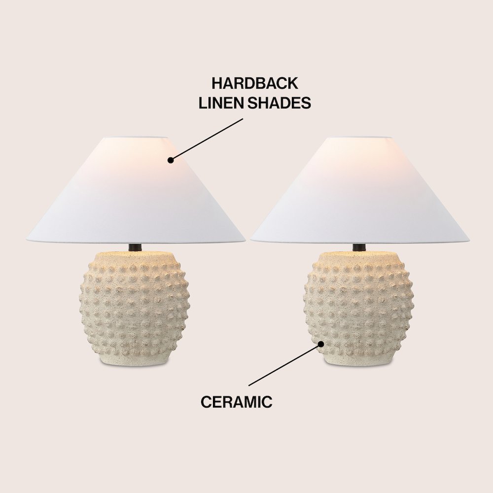 Ceramic/Iron Hobnail LED Table Lamp, Matte Cream (Set of 2). Picture 2
