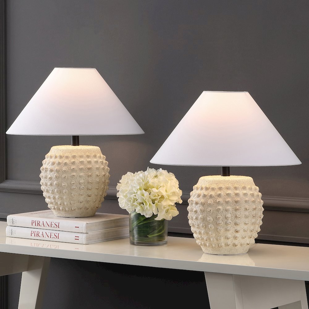 Ceramic/Iron Hobnail LED Table Lamp, Matte Cream (Set of 2). Picture 6