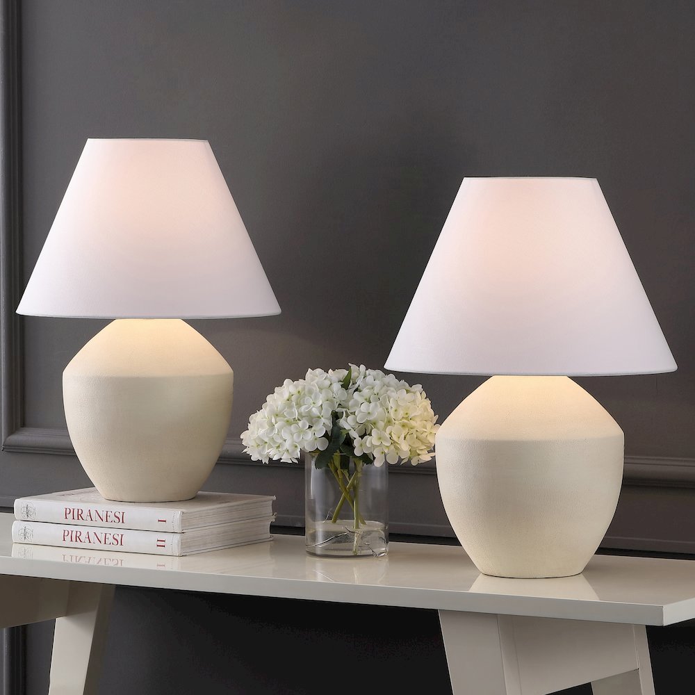 Resin/Iron LED Table Lamp, Matte Cream (Set of 2). Picture 6