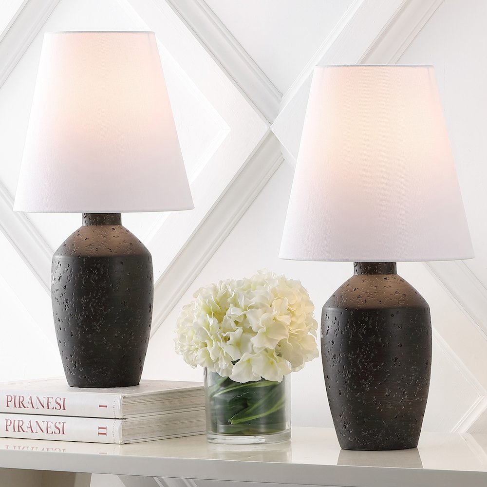 Concrete Effect Resin/Iron Ginger Jar LED Table Lamp, Matte Black (Set of 2). Picture 6