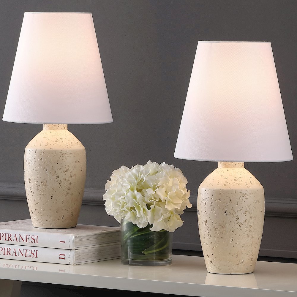 Concrete Effect Resin/Iron Ginger Jar LED Table Lamp, Matte Cream (Set of 2). Picture 6