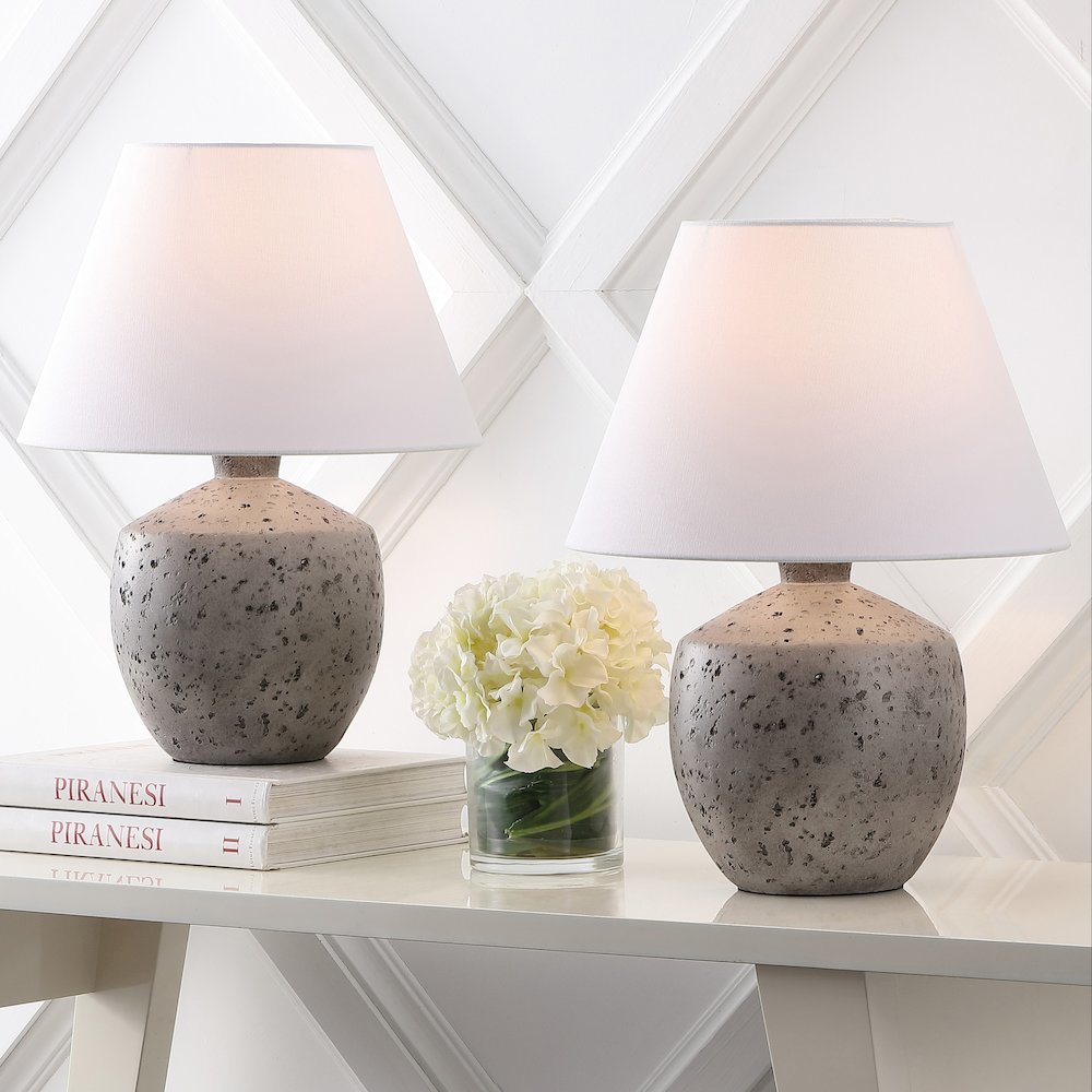 Concrete Effect Resin/Iron LED Table Lamp, Antique Gray (Set of 2). Picture 6