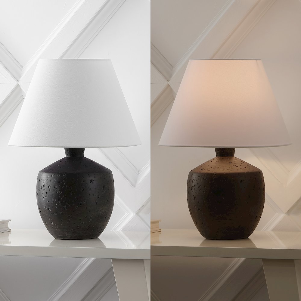 Concrete Effect Resin/Iron LED Table Lamp, Black (Set of 2). Picture 5