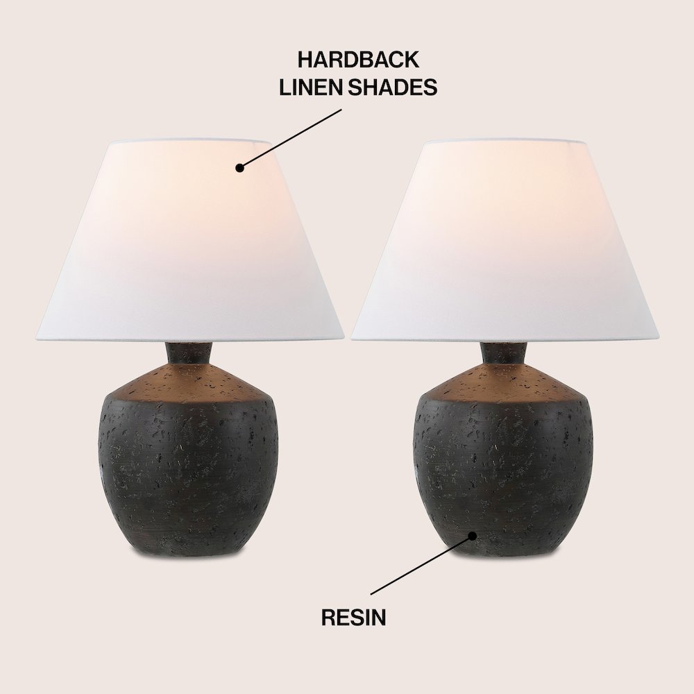 Concrete Effect Resin/Iron LED Table Lamp, Black (Set of 2). Picture 2