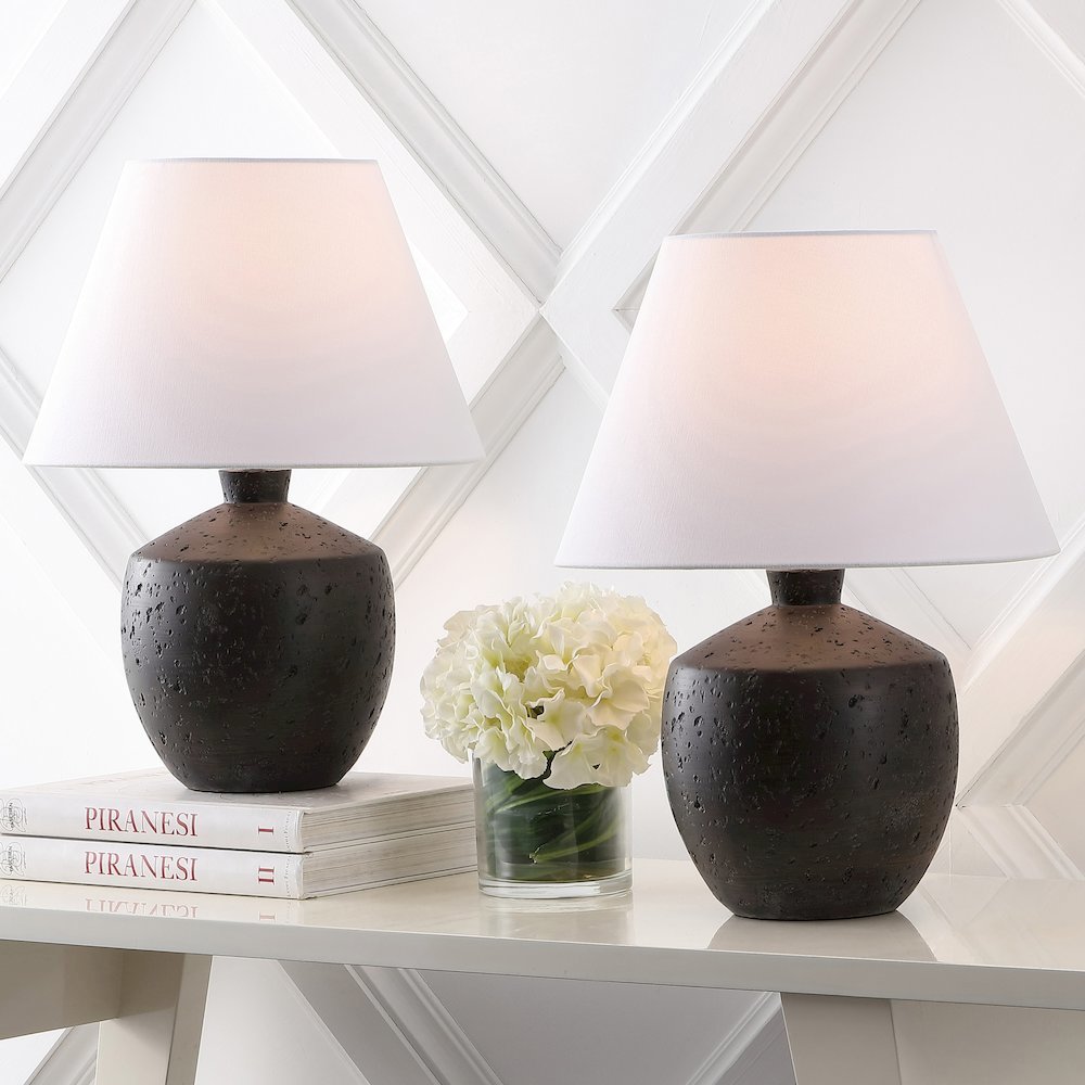 Concrete Effect Resin/Iron LED Table Lamp, Black (Set of 2). Picture 6