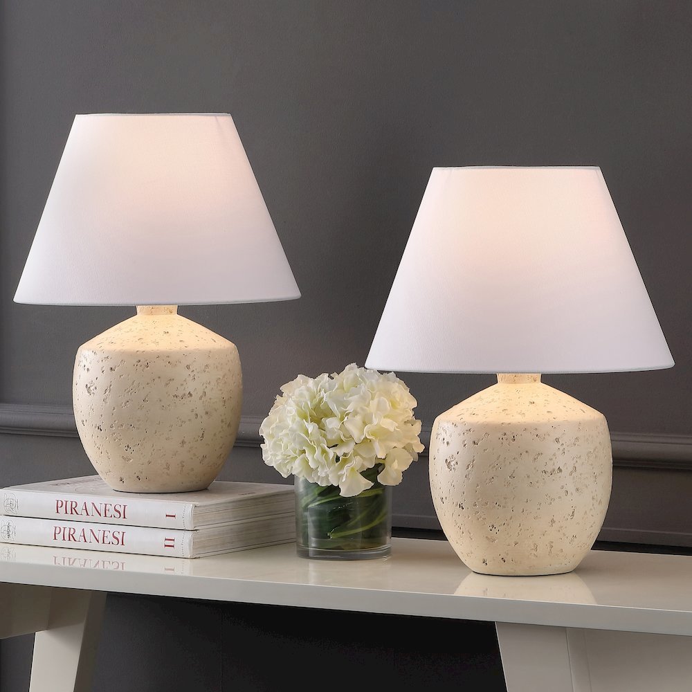 Concrete Effect Resin/Iron LED Table Lamp, Cream (Set of 2). Picture 6