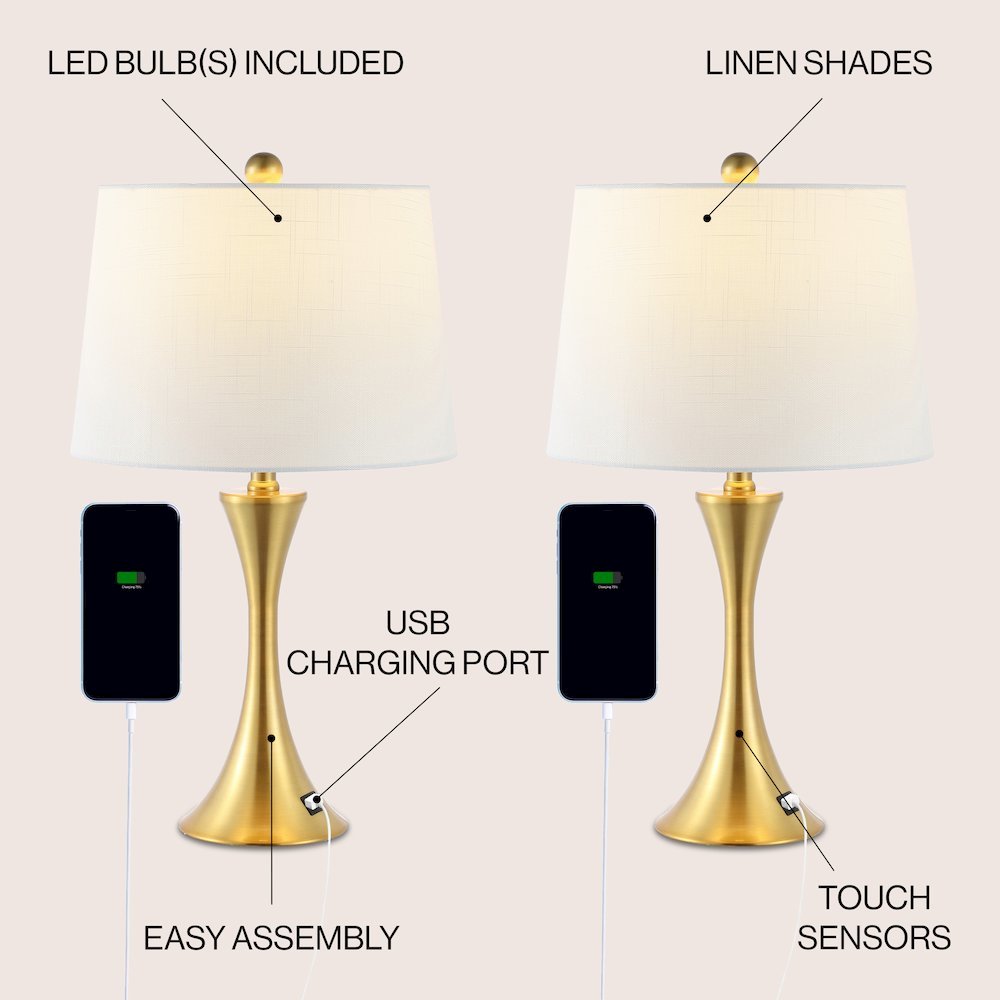 Bennett Modern Glam Iron Hourglass Led Table Lamp With Usb Charging Port. Picture 4