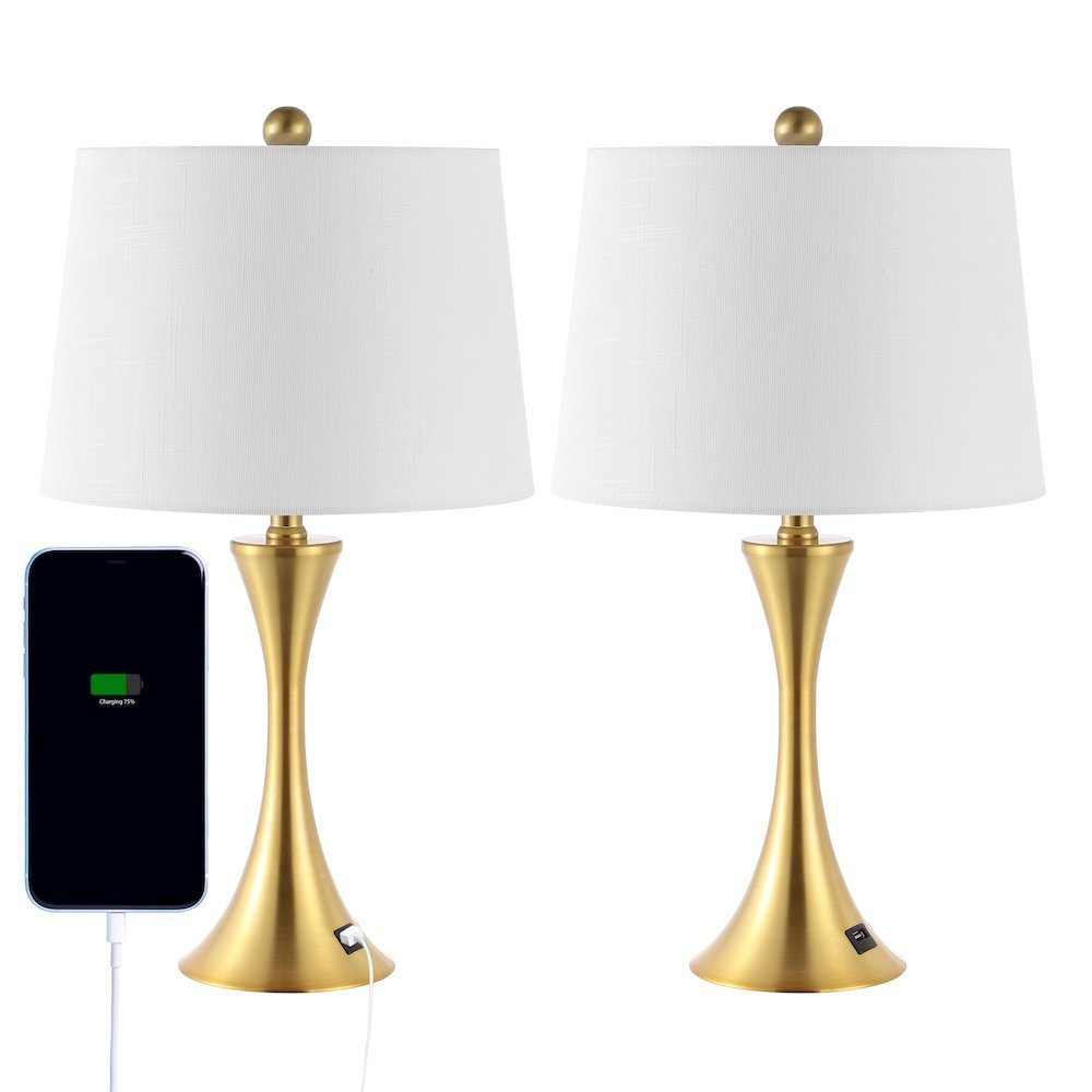 Bennett Modern Glam Iron Hourglass Led Table Lamp With Usb Charging Port. Picture 2