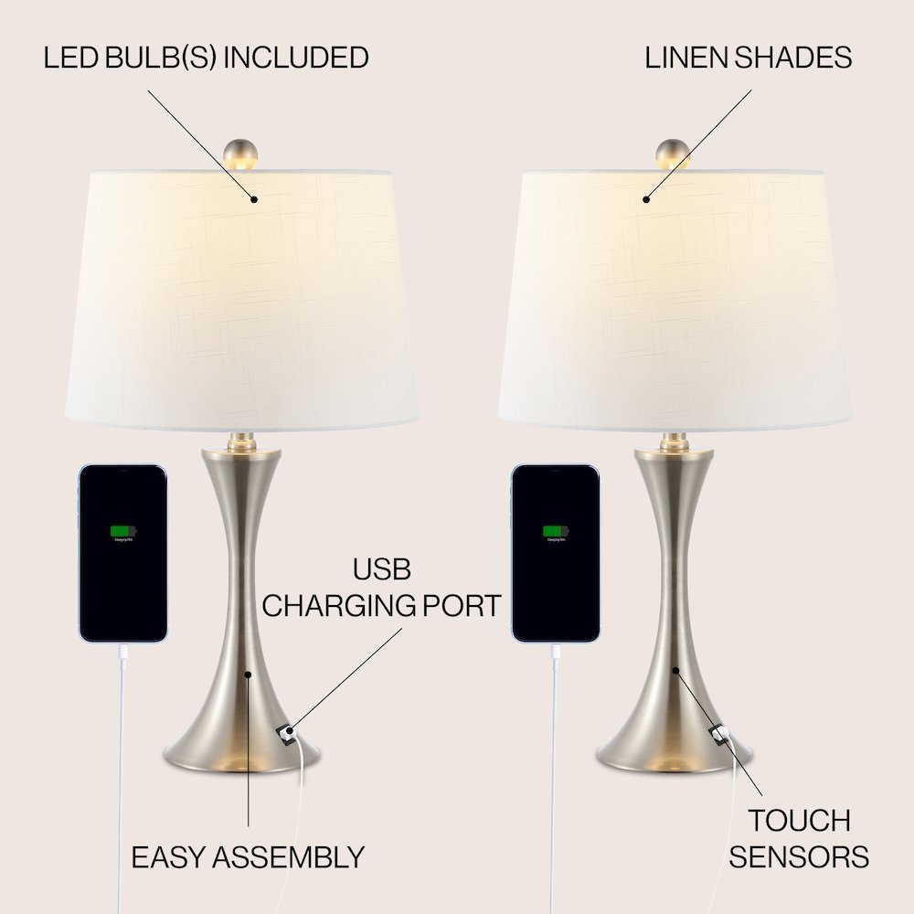 Bennett Modern Glam Iron Hourglass Led Table Lamp With Usb Charging Port. Picture 4