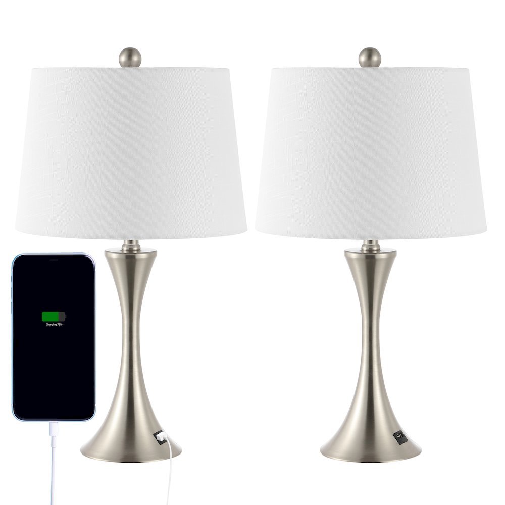Bennett Modern Glam Iron Hourglass Led Table Lamp With Usb Charging Port. Picture 2