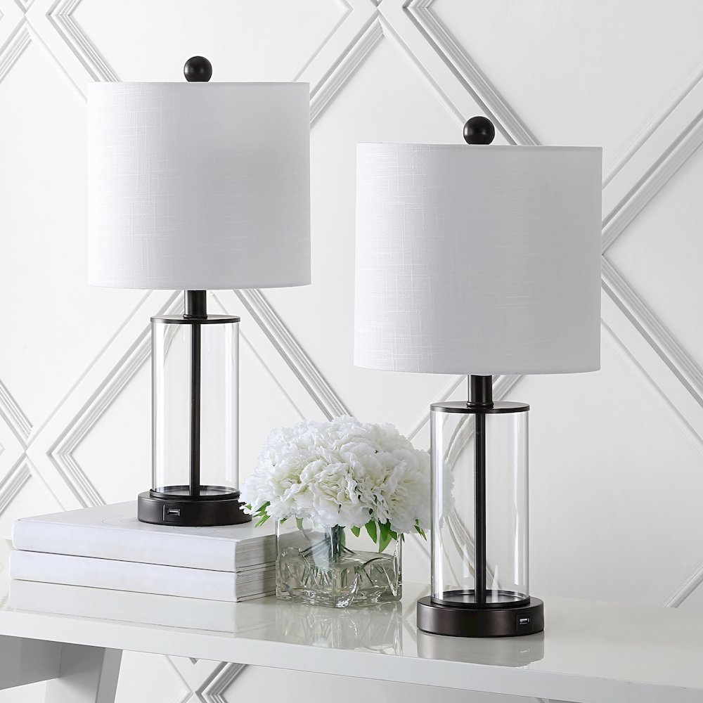 Abner Glass Modern Contemporary Usb Charging Led Table Lamp (Set Of 2). Picture 6