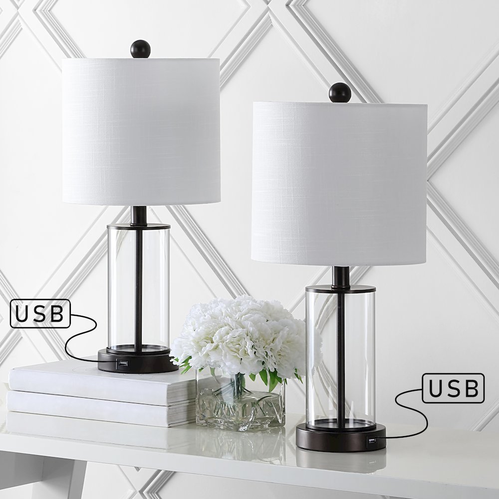 Abner Glass Modern Contemporary Usb Charging Led Table Lamp (Set Of 2). Picture 8