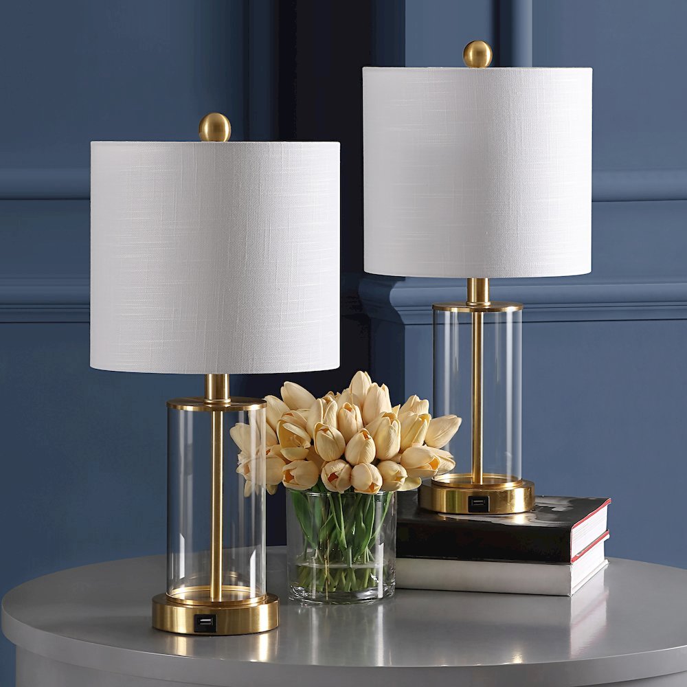 Abner Glass Modern Contemporary Usb Charging Led Table Lamp (Set Of 2). Picture 6