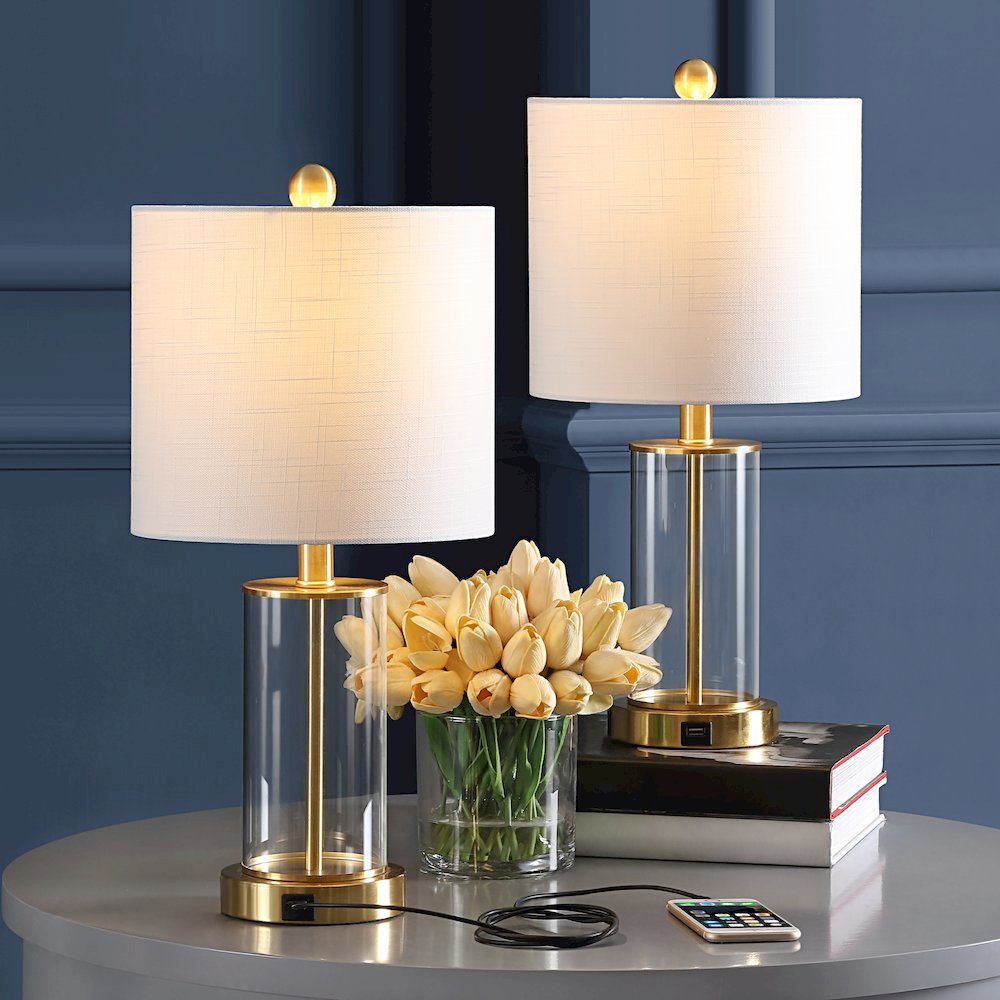 Abner Glass Modern Contemporary Usb Charging Led Table Lamp (Set Of 2). Picture 5