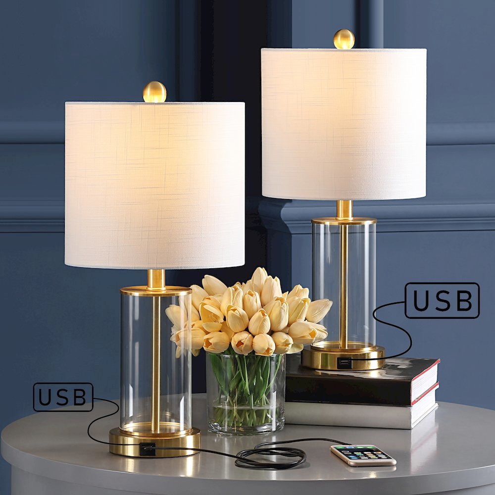 Abner Glass Modern Contemporary Usb Charging Led Table Lamp (Set Of 2). Picture 7