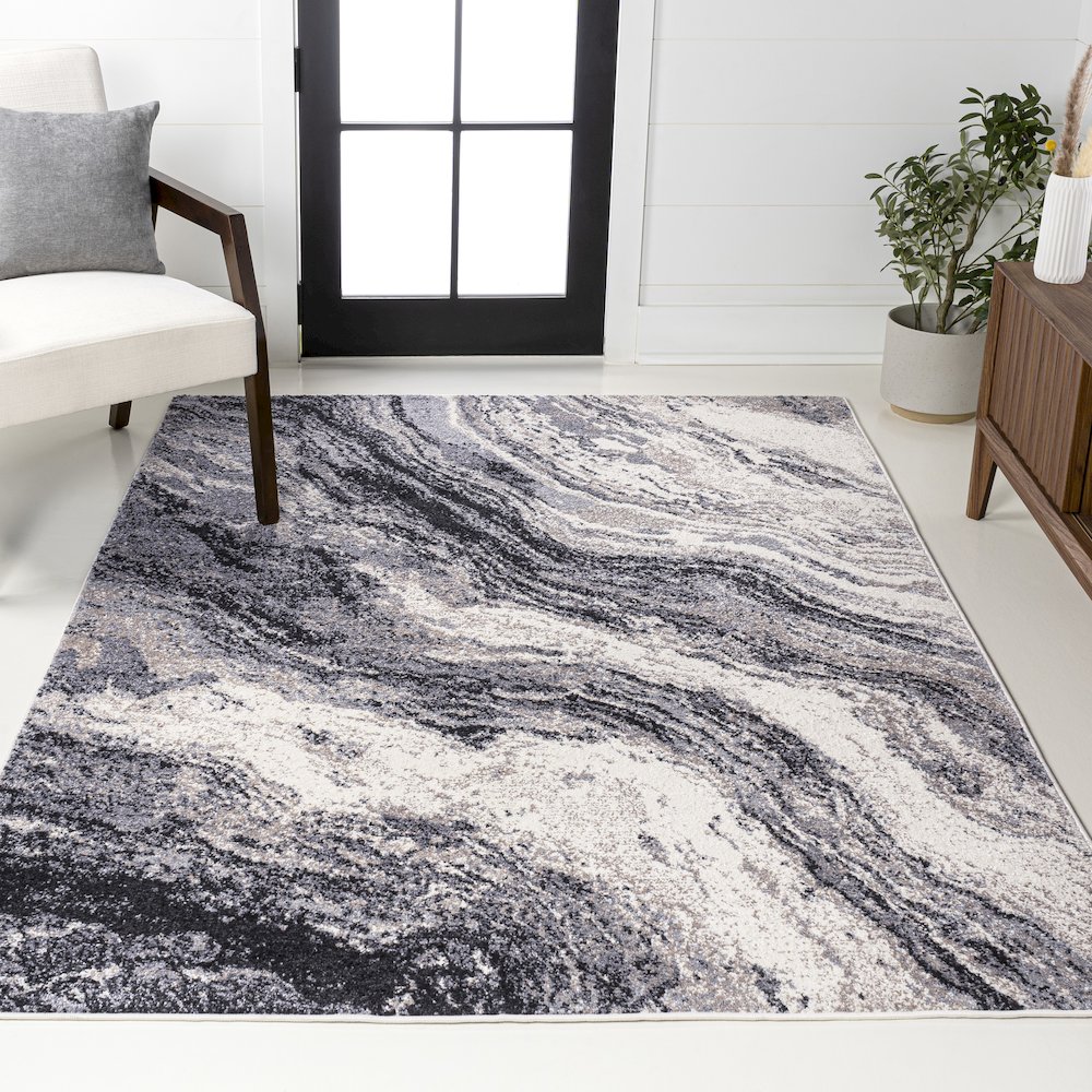 Kassia Contemporary Glam Abstract Marble Area Rug. Picture 5