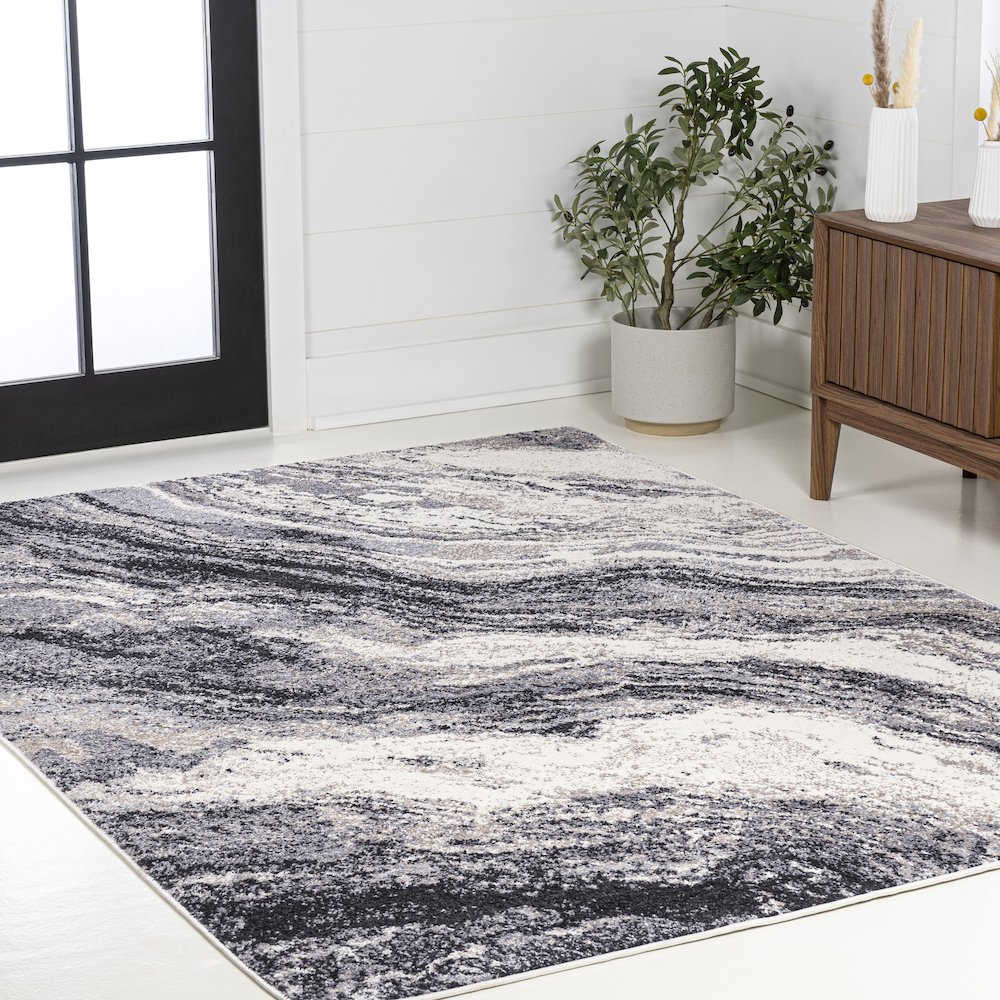 Kassia Contemporary Glam Abstract Marble Area Rug. Picture 6