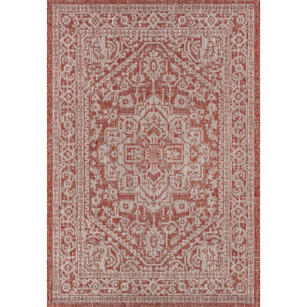 Sinjuri Medallion Textured Weave Indoor/Outdoor Area Rug. Picture 1