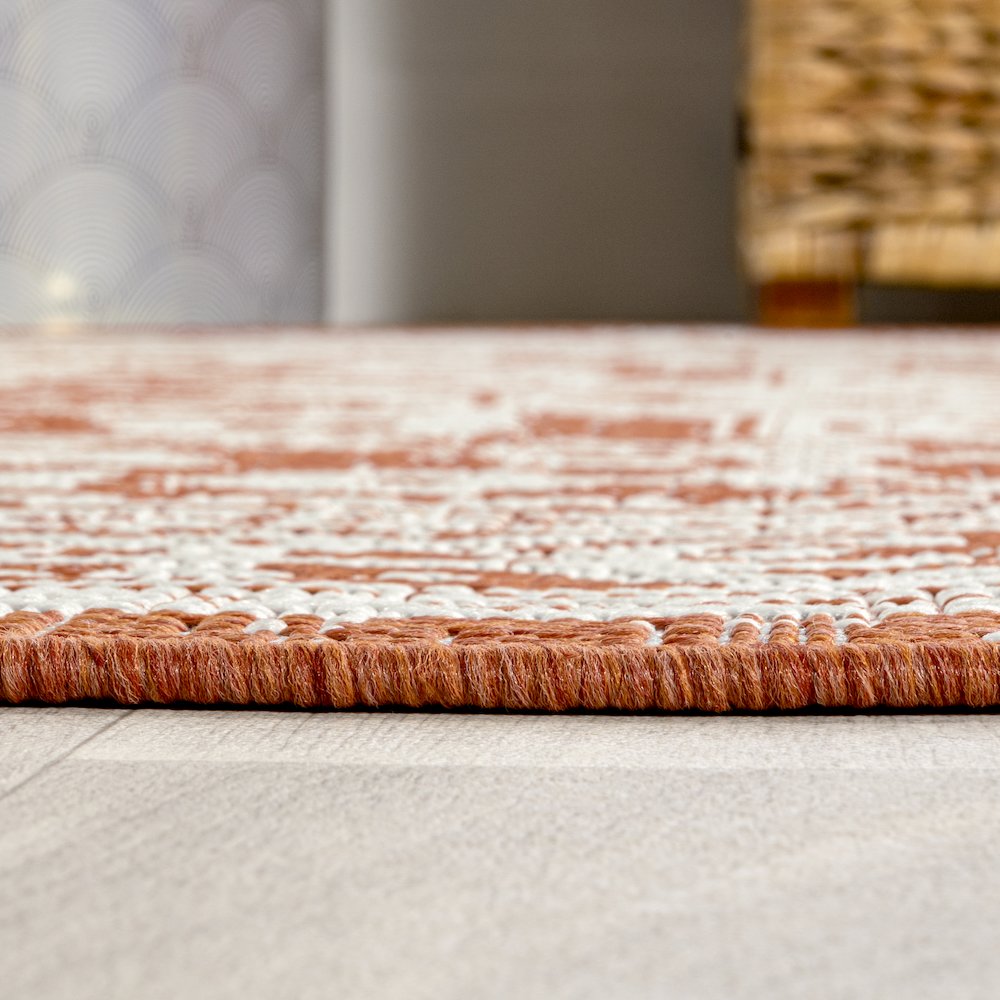 Sinjuri Medallion Textured Weave Indoor/Outdoor Area Rug. Picture 9