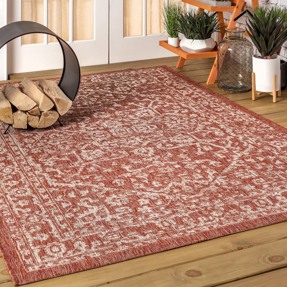 Malta Bohemian Medallion TetuWeave Red/TaupeIndoor/Outdoor  Rug. Picture 1