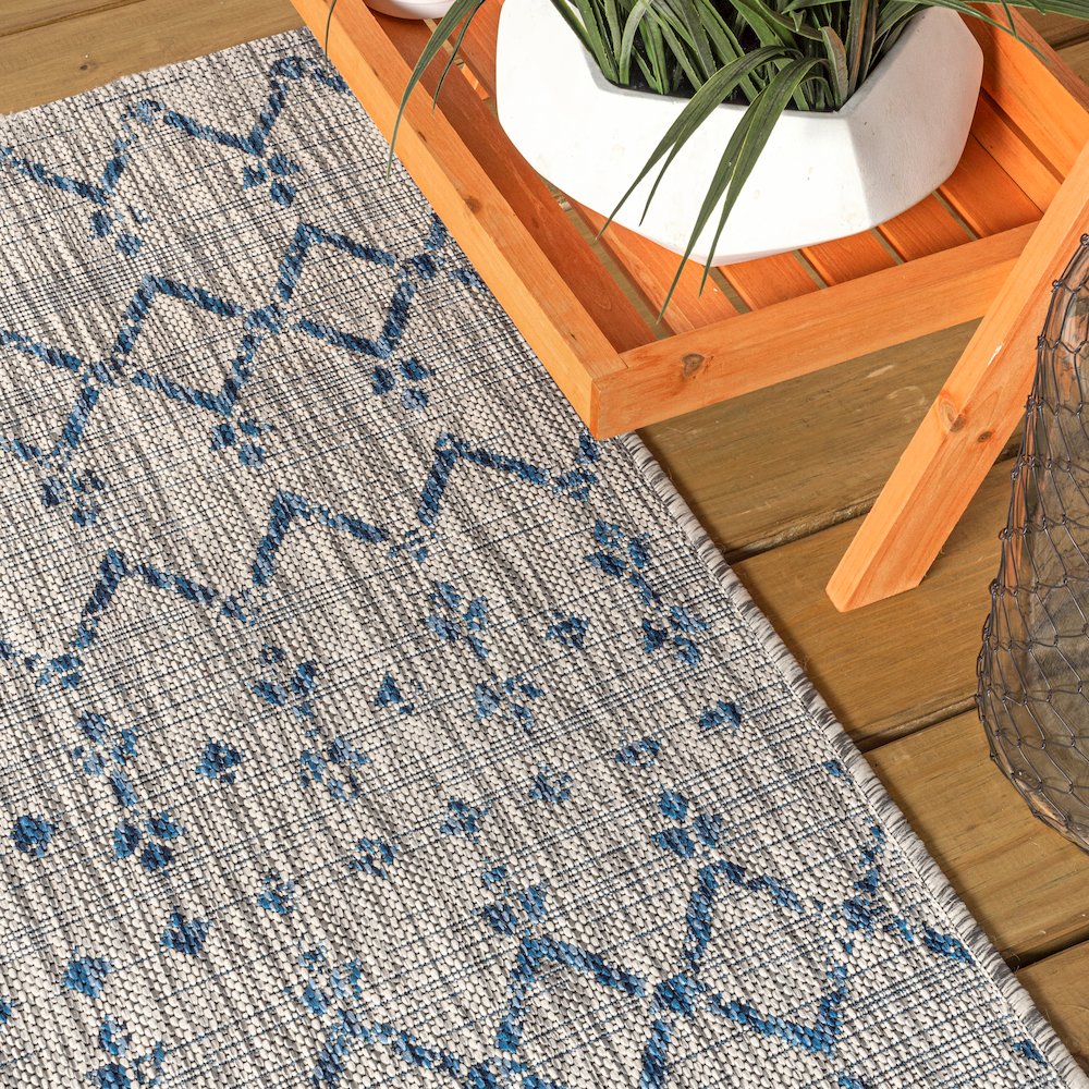 Ourika Moroccan Geometric Textured Weave Indoor/Outdoor Square Rug. Picture 5