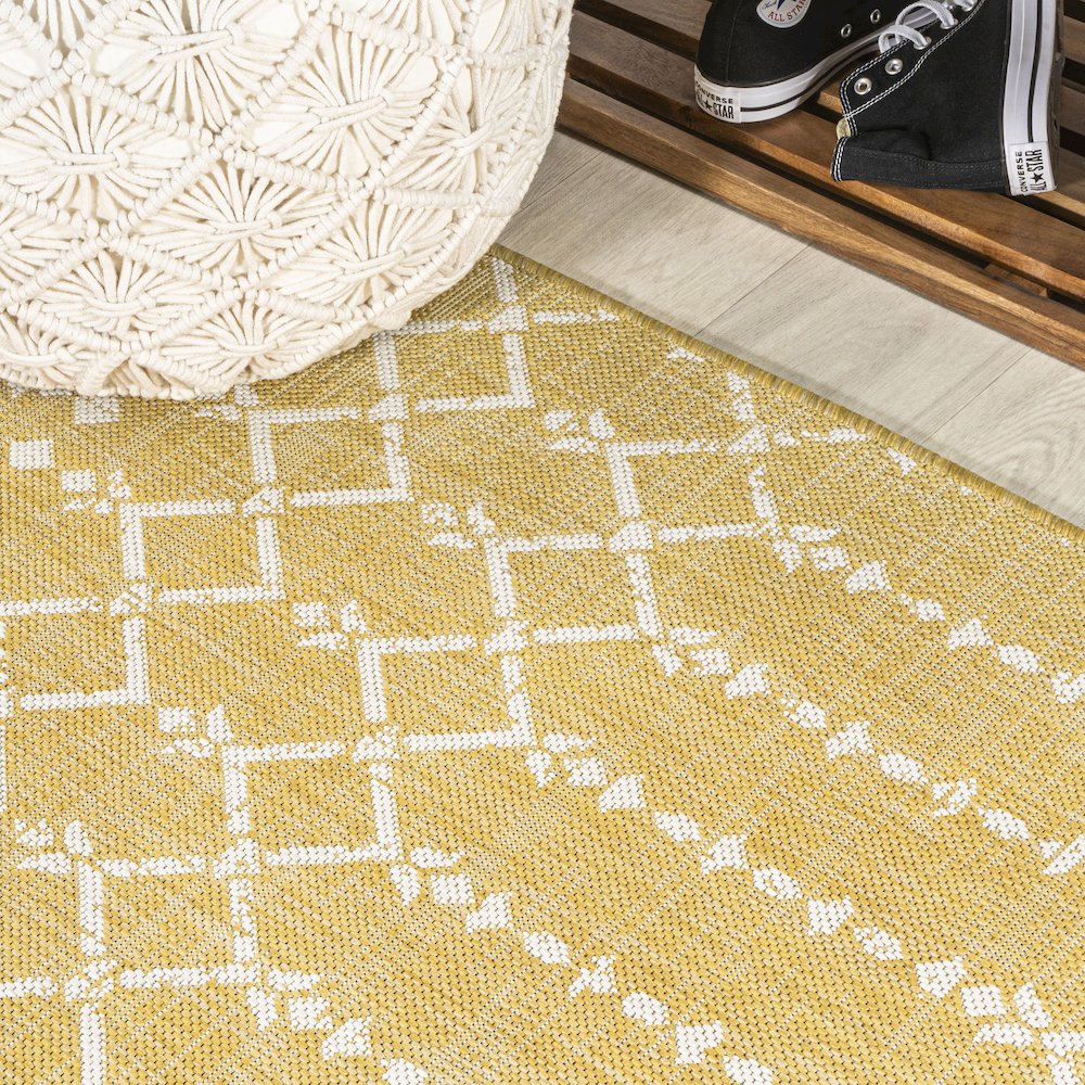 Ourika Moroccan Geometric Textured Weave Indoor/Outdoor Square Rug. Picture 4