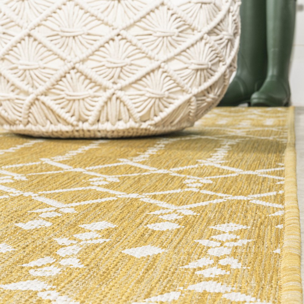 Ourika Moroccan Geometric Textured Weave Indoor/Outdoor Square Rug. Picture 5
