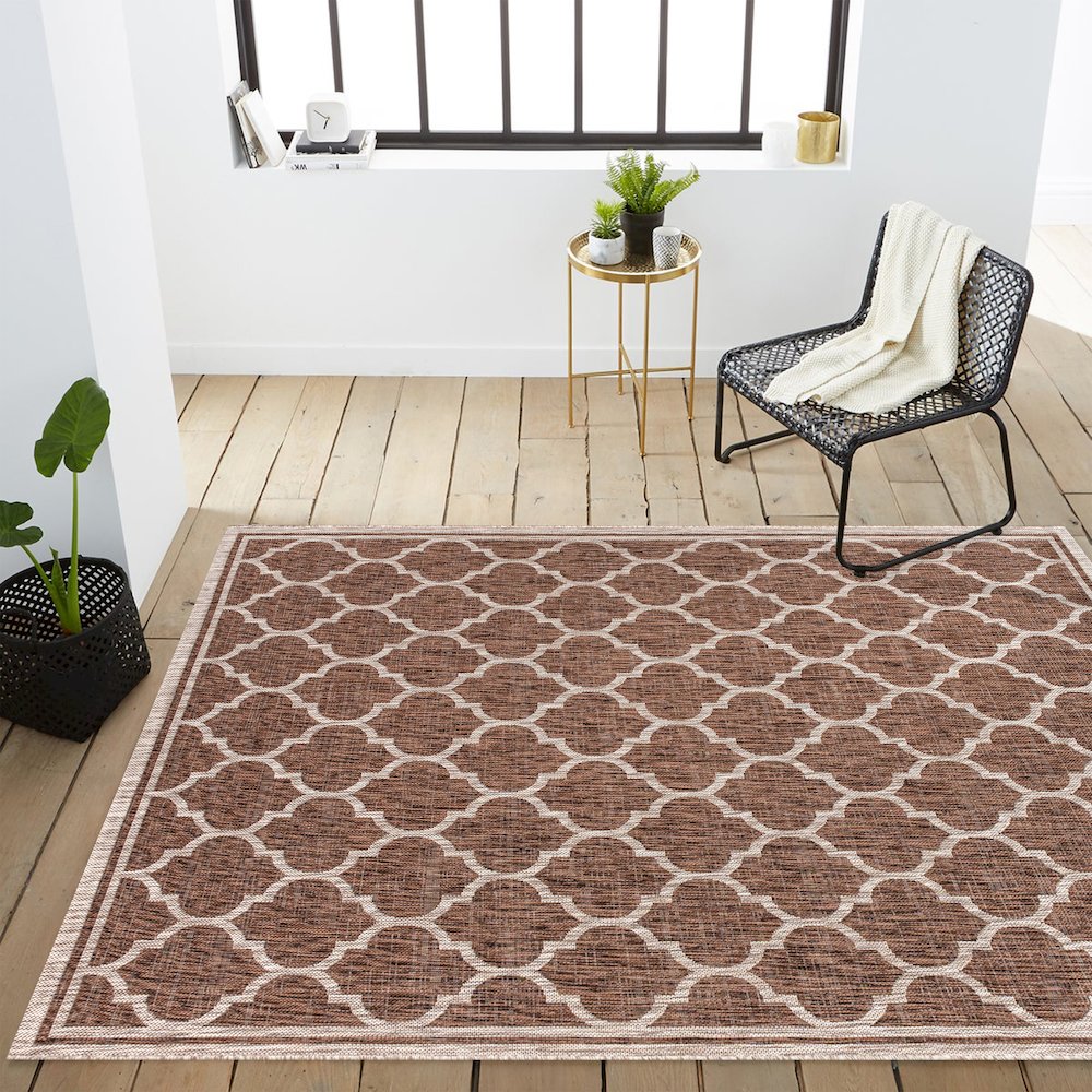 Trebol Moroccan Trellis TetuWeave Espresso/TaupeIndoor/Outdoor  Rug. Picture 2
