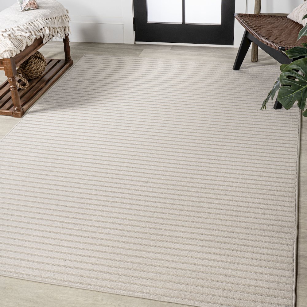 Aarhus High-Low Minimalist Scandi Striped   Indoor/Outdoor  Rug. Picture 1