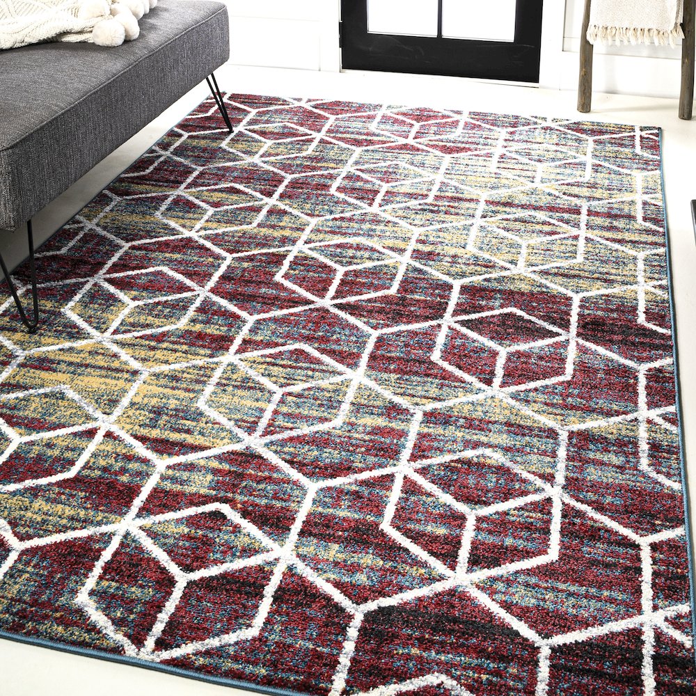 Tumbling Blocks Modern Geometric Area Rug. Picture 24