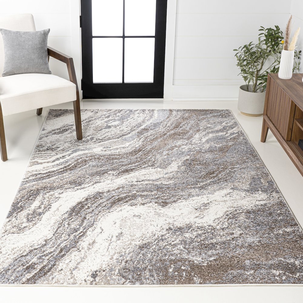 Kassia Contemporary Glam Abstract Marble Area Rug. Picture 8