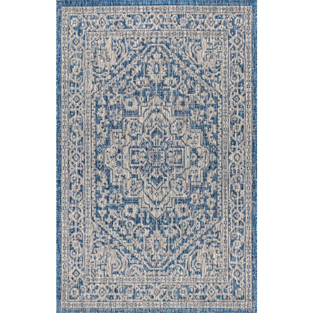 Sinjuri Medallion Textured Weave Indoor/Outdoor Area Rug. Picture 2