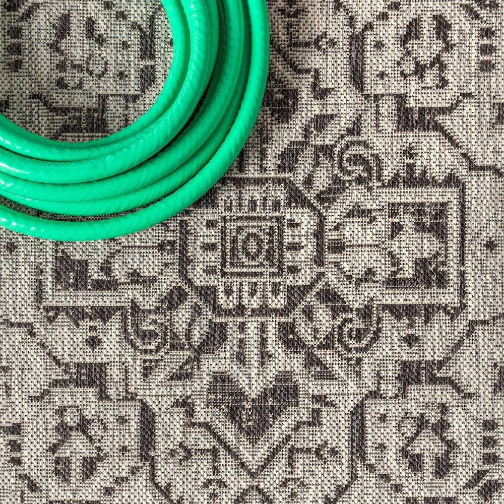 Sinjuri Medallion Textured Weave Indoor/Outdoor Area Rug. Picture 7