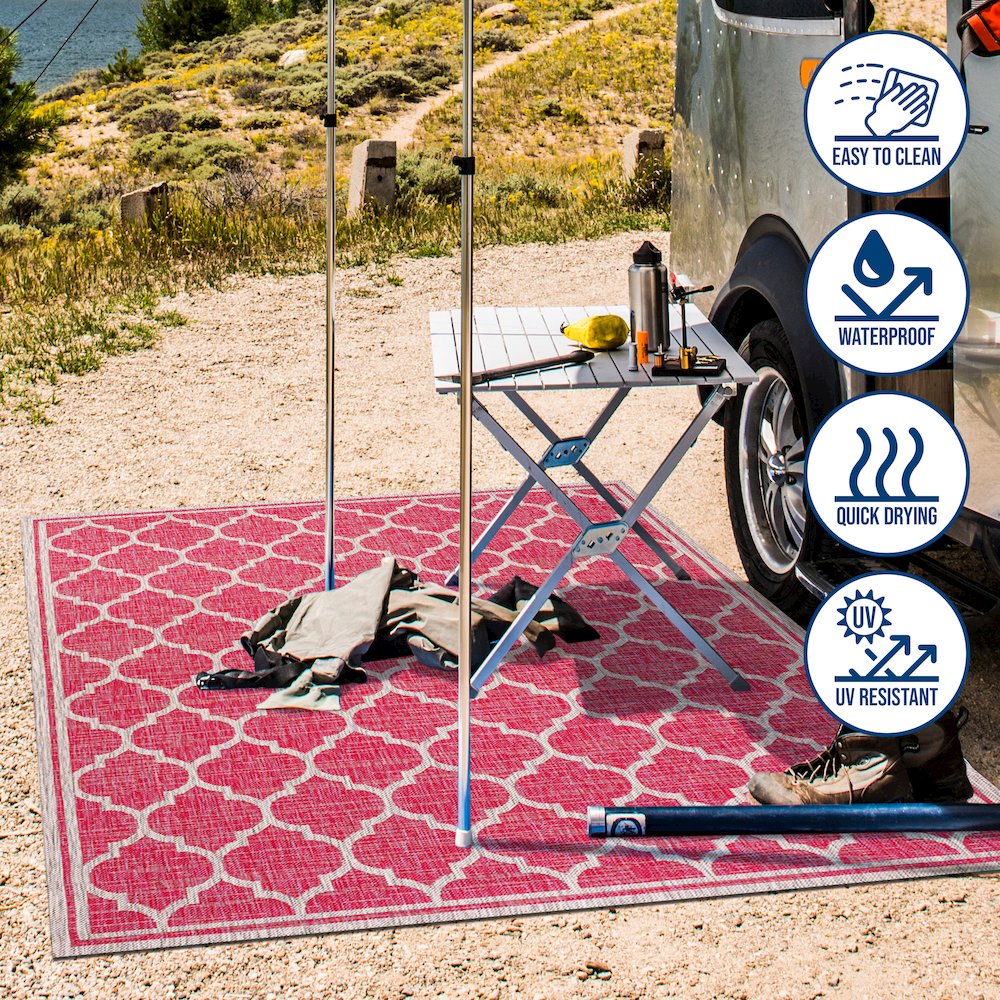 Trebol Moroccan Trellis Textured Weave Indoor/Outdoor Area Rug. Picture 16