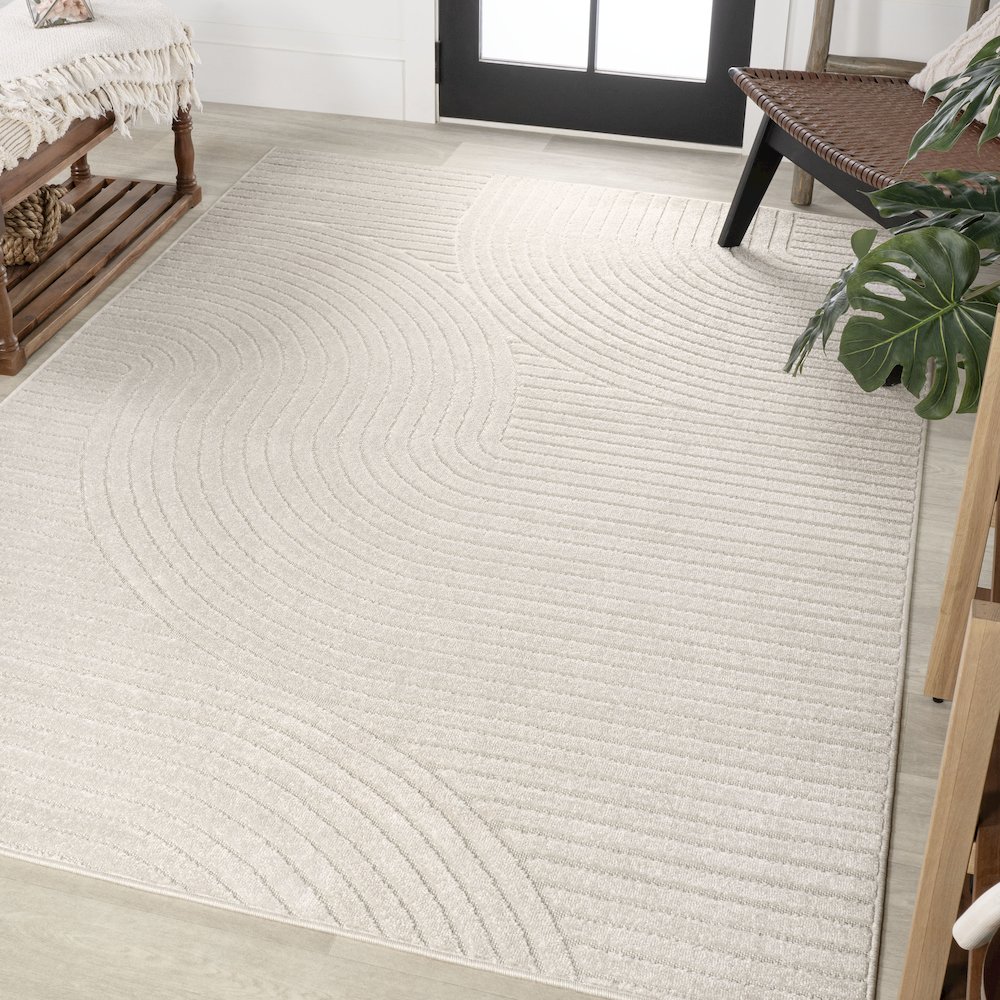 Hallie High-Low Minimalist Curve GeometricIndoor/Outdoor  Rug. Picture 1