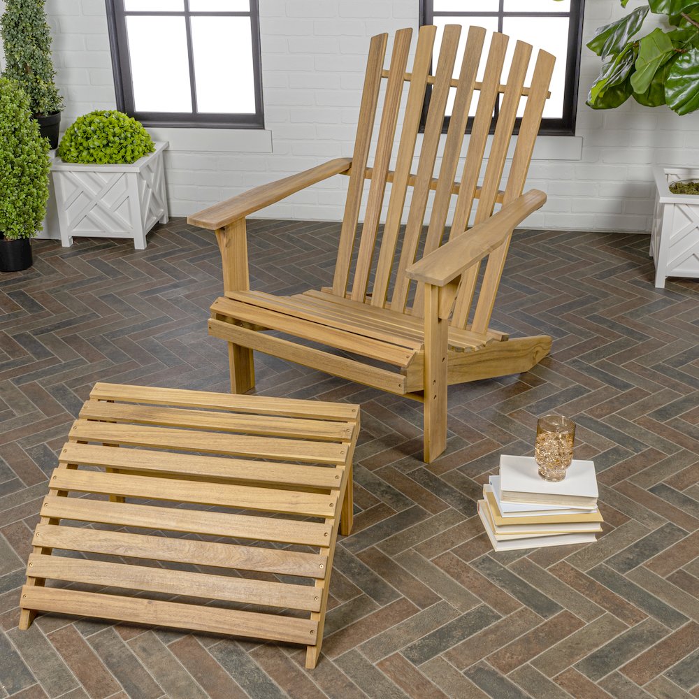 Saranac 2-Piece Traditional Rustic Acacia Wood Adirondack Chair. Picture 1