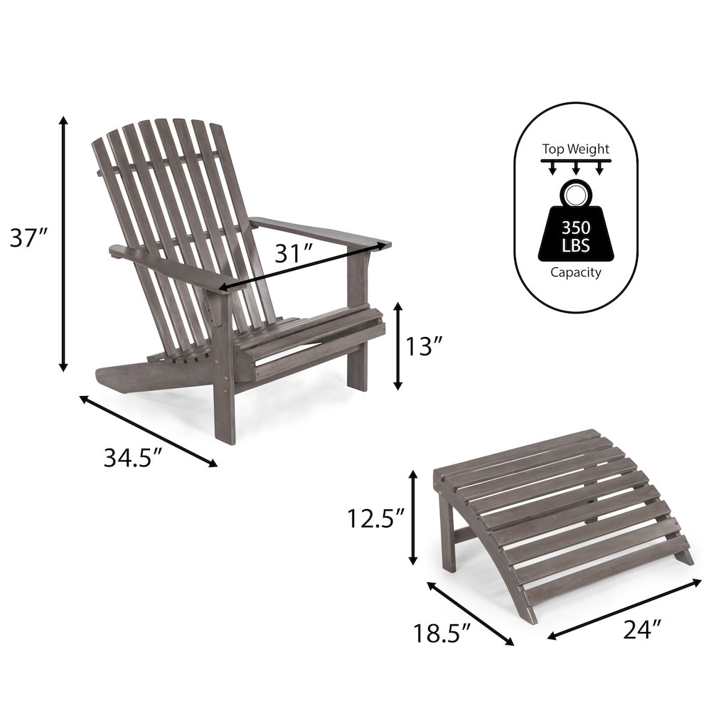 Saranac Classic Solid Acacia Wood Adirondack Chair with Matching Ottoman. Picture 4