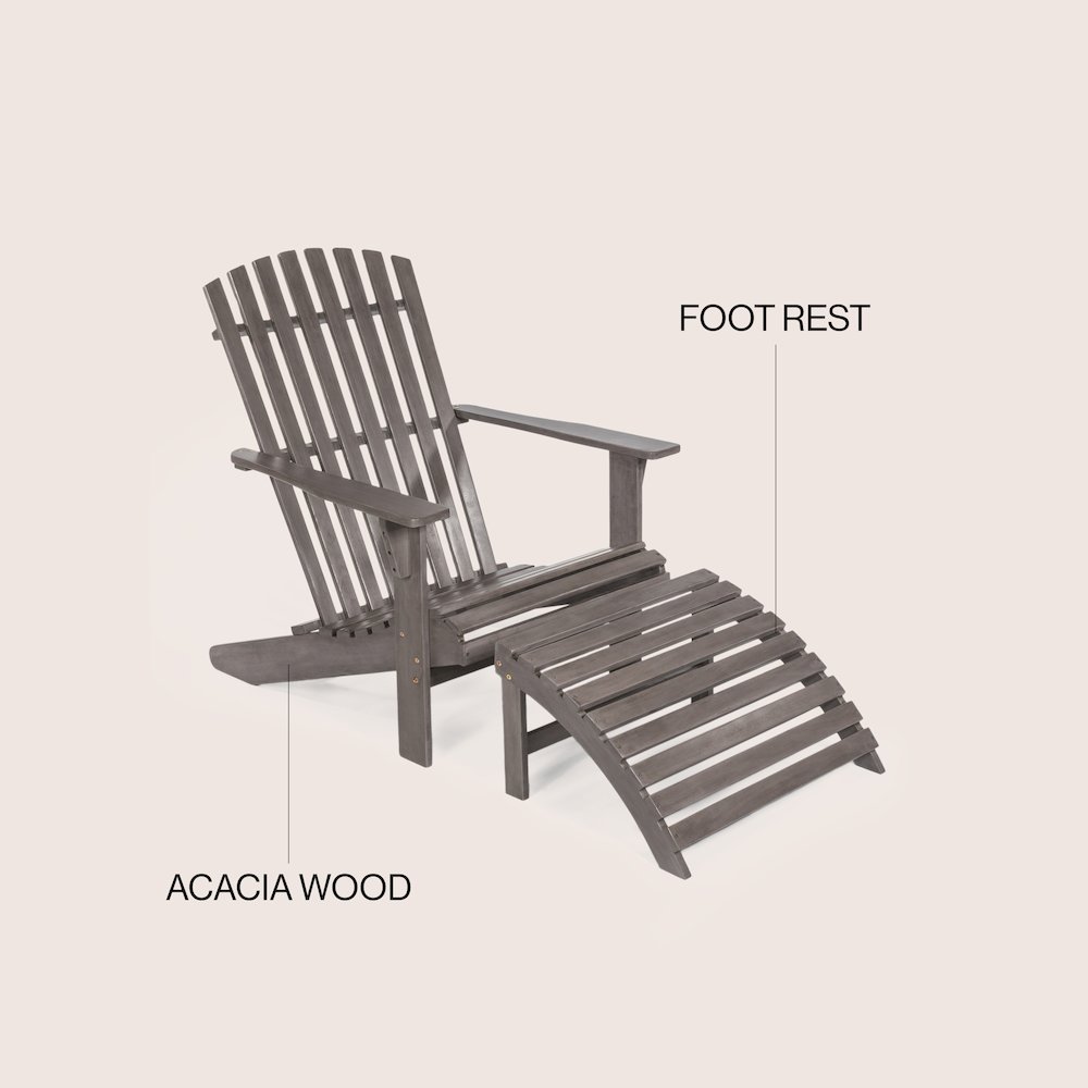 Saranac Classic Solid Acacia Wood Adirondack Chair with Matching Ottoman. Picture 5