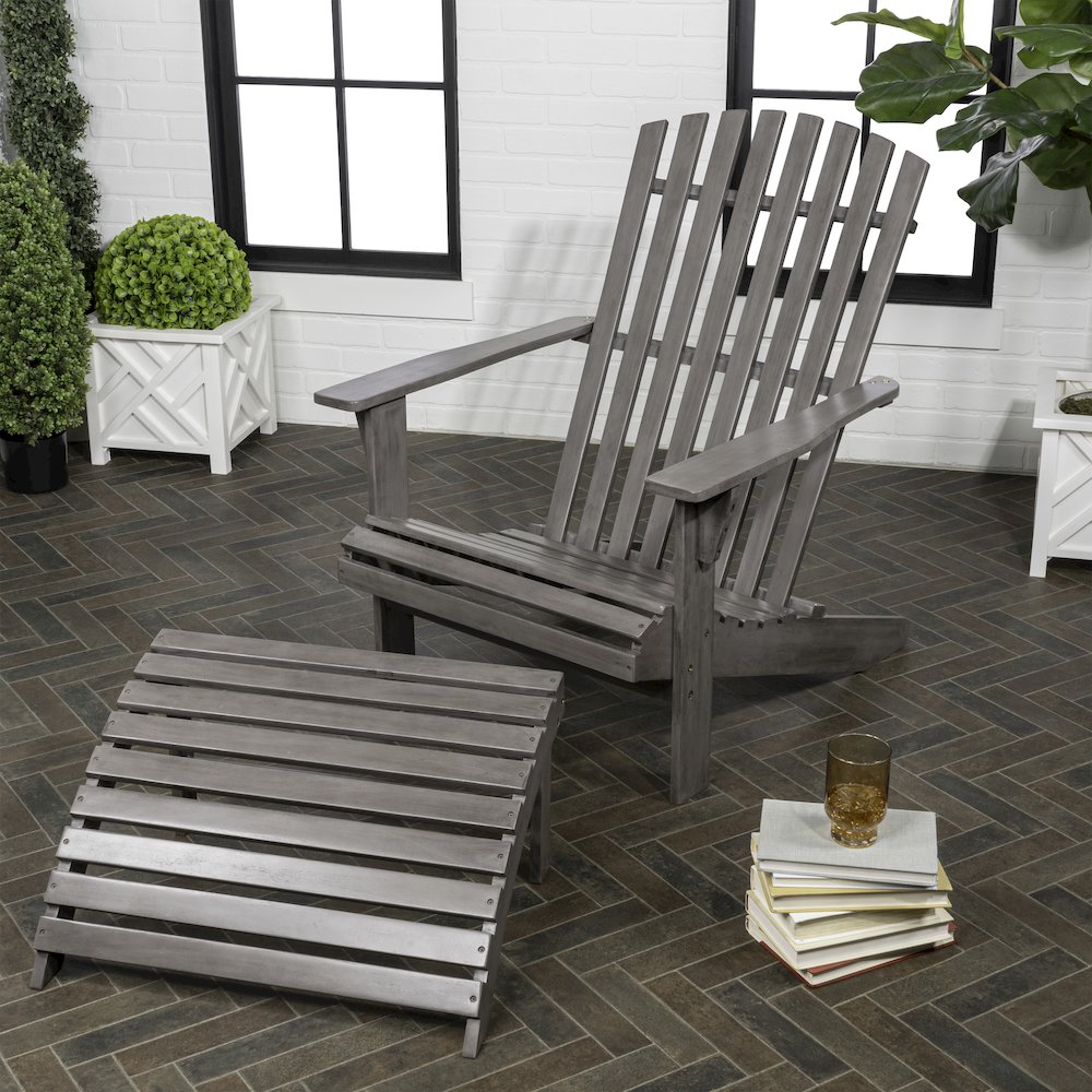 Saranac Classic Solid Acacia Wood Adirondack Chair with Matching Ottoman. Picture 1