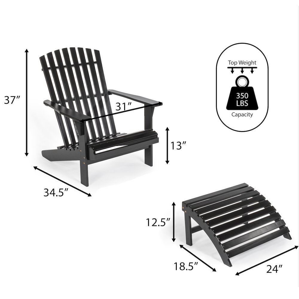 Saranac Classic Solid Acacia Wood Adirondack Chair with Matching Ottoman. Picture 4