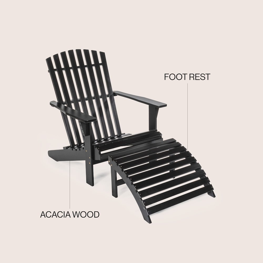 Saranac Classic Solid Acacia Wood Adirondack Chair with Matching Ottoman. Picture 5