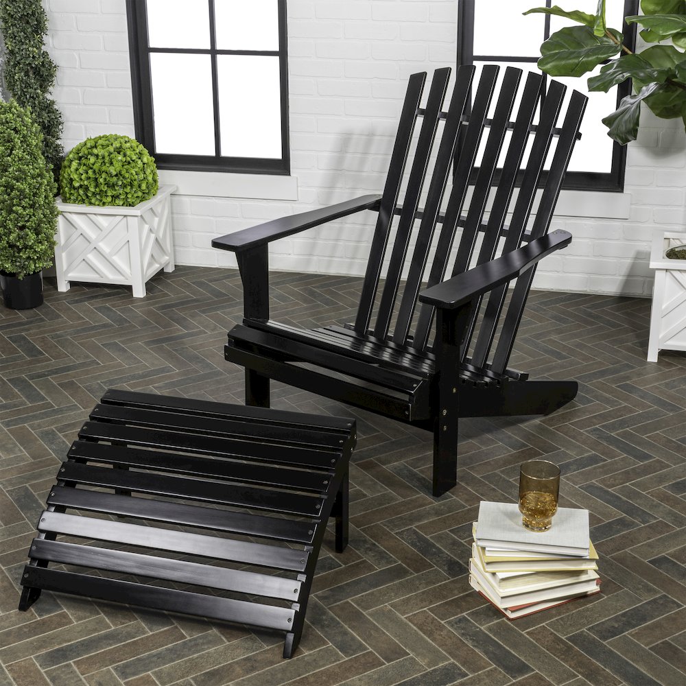 Saranac Classic Solid Acacia Wood Adirondack Chair with Matching Ottoman. Picture 1