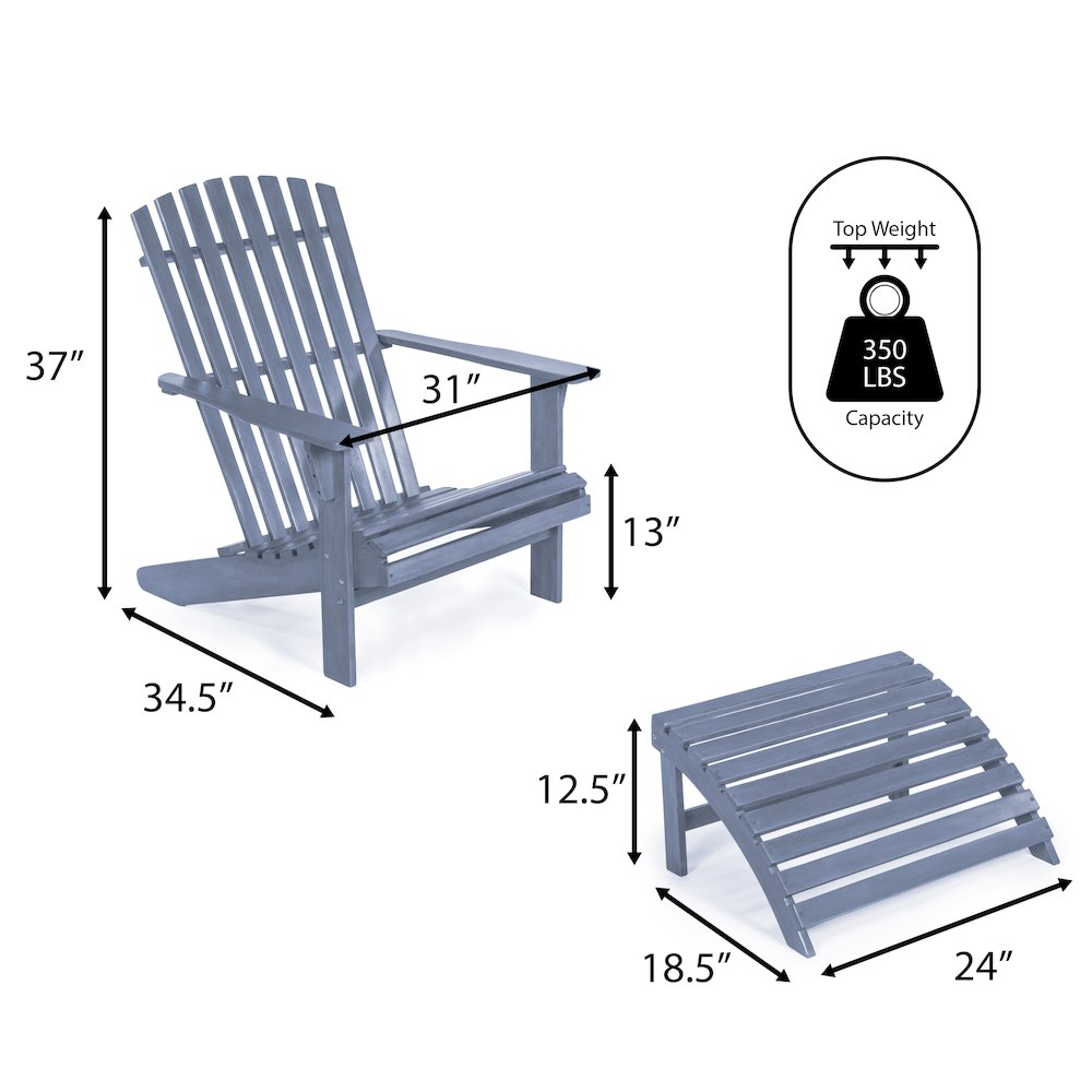 Saranac Classic Solid Acacia Wood Adirondack Chair with Matching Ottoman. Picture 4