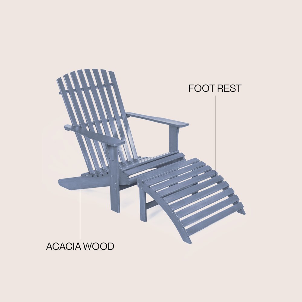 Saranac Classic Solid Acacia Wood Adirondack Chair with Matching Ottoman. Picture 5