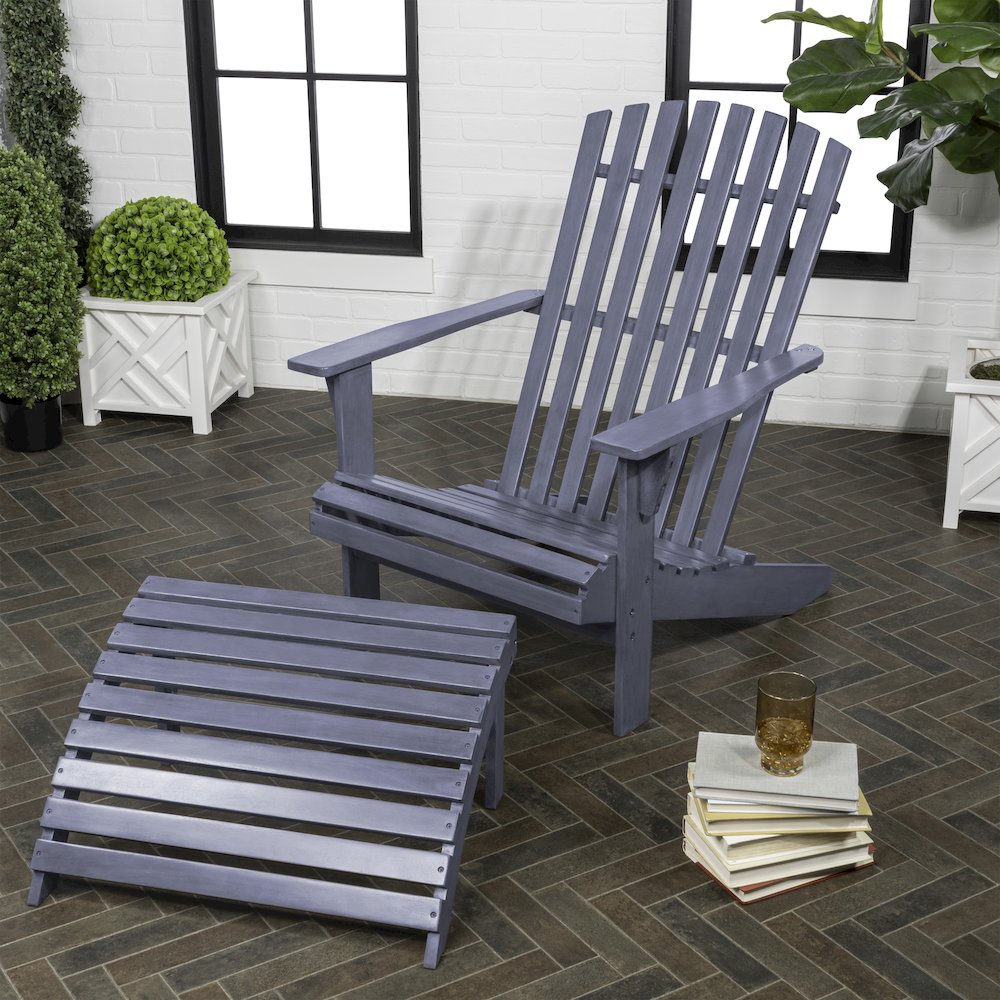 Saranac Classic Solid Acacia Wood Adirondack Chair with Matching Ottoman. Picture 1