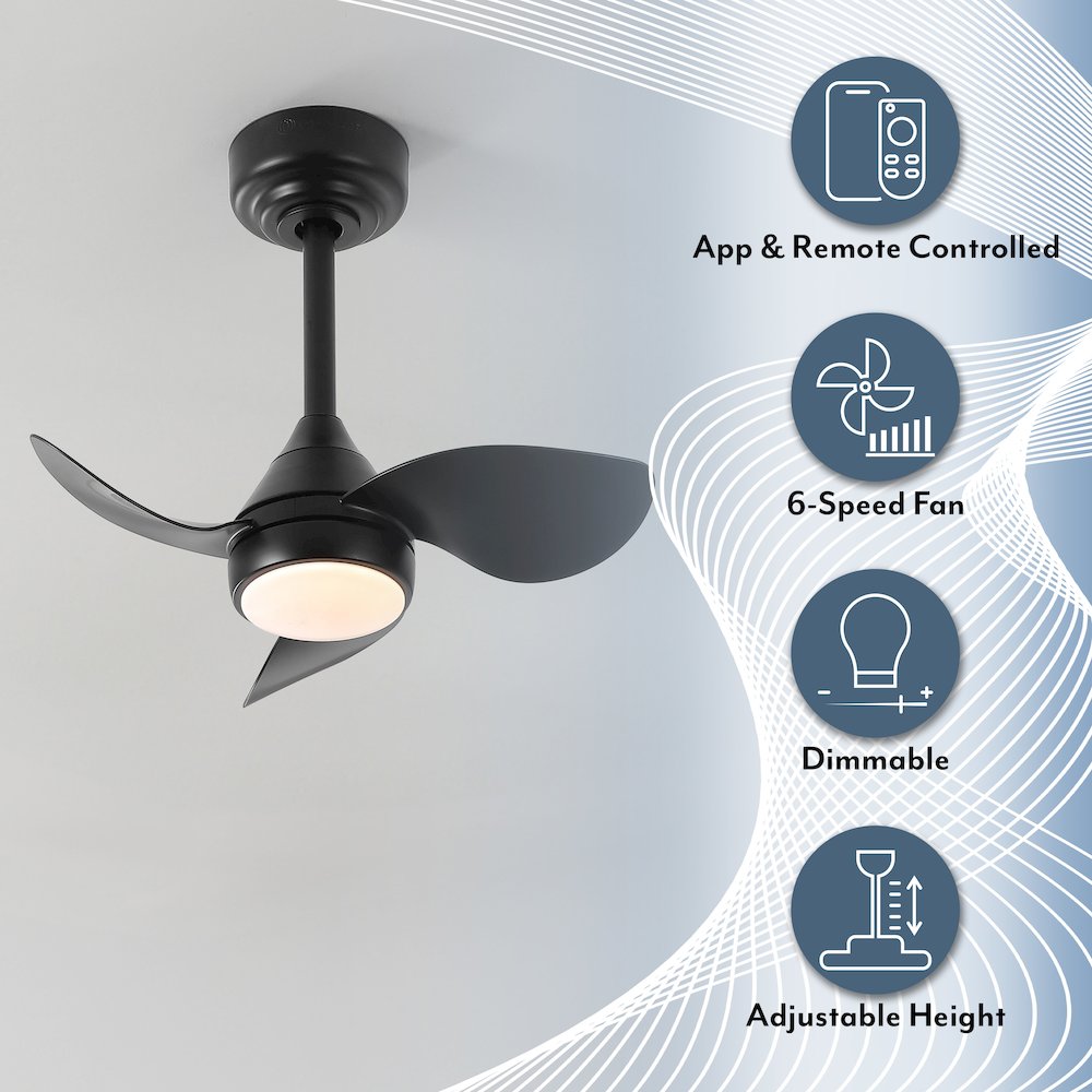 22" 6-Speed Metal Dimmable Smart Integrated LED Ceiling Fan, Deco Jet Black. Picture 6